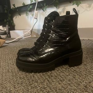 Crocodile Leather Platform Boots